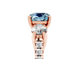 Rose gold Three-Stone Cushion Cut Aquamarine Pavé Band with Four-Prong Setting_5
