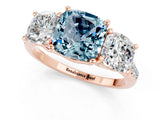 Rose gold Three-Stone Cushion Cut Aquamarine Ring with Pavé Band and Prong Setting_13