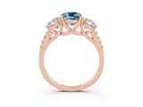 Rose gold Three-Stone Cushion Cut Aquamarine Ring with Pavé Band and Prong Setting_15