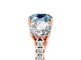 Rose gold Three-Stone Cushion Cut Aquamarine Ring with Pavé Band and Prong Setting_17