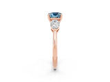 Rose gold Three-Stone Cushion Cut Aquamarine Ring with Pear Side Stones and Four-Prong Setting_2