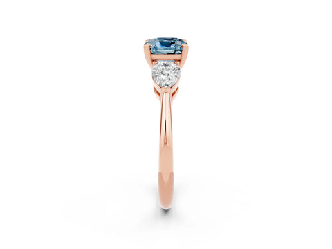Rose gold Three-Stone Cushion Cut Aquamarine Ring with Pear Side Stones and Four-Prong Setting_2