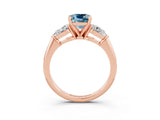 Rose gold Three-Stone Cushion Cut Aquamarine Ring with Pear Side Stones and Four-Prong Setting_3