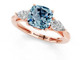 Rose gold Three-Stone Cushion Cut Aquamarine Ring with Pear  Side Stones in Four-Prong Setting_13