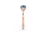 Rose gold Three-Stone Cushion Cut Aquamarine Ring with Pear  Side Stones in Four-Prong Setting_14