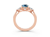 Rose gold Three-Stone Cushion Cut Aquamarine Ring with Pear  Side Stones in Four-Prong Setting_15