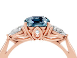Rose gold Three-Stone Cushion Cut Aquamarine Ring with Pear  Side Stones in Four-Prong Setting_16