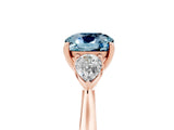 Rose gold Three-Stone Cushion Cut Aquamarine Ring with Pear  Side Stones in Four-Prong Setting_17