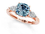 Rose gold Three-Stone Cushion Cut Aquamarine Ring with Pear  Side Stones in Four-Prong Setting_37
