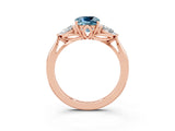 Rose gold Three-Stone Cushion Cut Aquamarine Ring with Pear  Side Stones in Four-Prong Setting_39