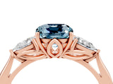 Rose gold Three-Stone Cushion Cut Aquamarine Ring with Pear  Side Stones in Four-Prong Setting_40