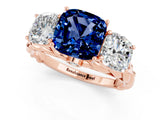 Rose gold Three-Stone Cushion Cut Blue Sapphire Braided Band Ring with Four-Prong Setting_13