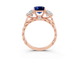 Rose gold Three-Stone Cushion Cut Blue Sapphire Braided Band Ring with Four-Prong Setting_15