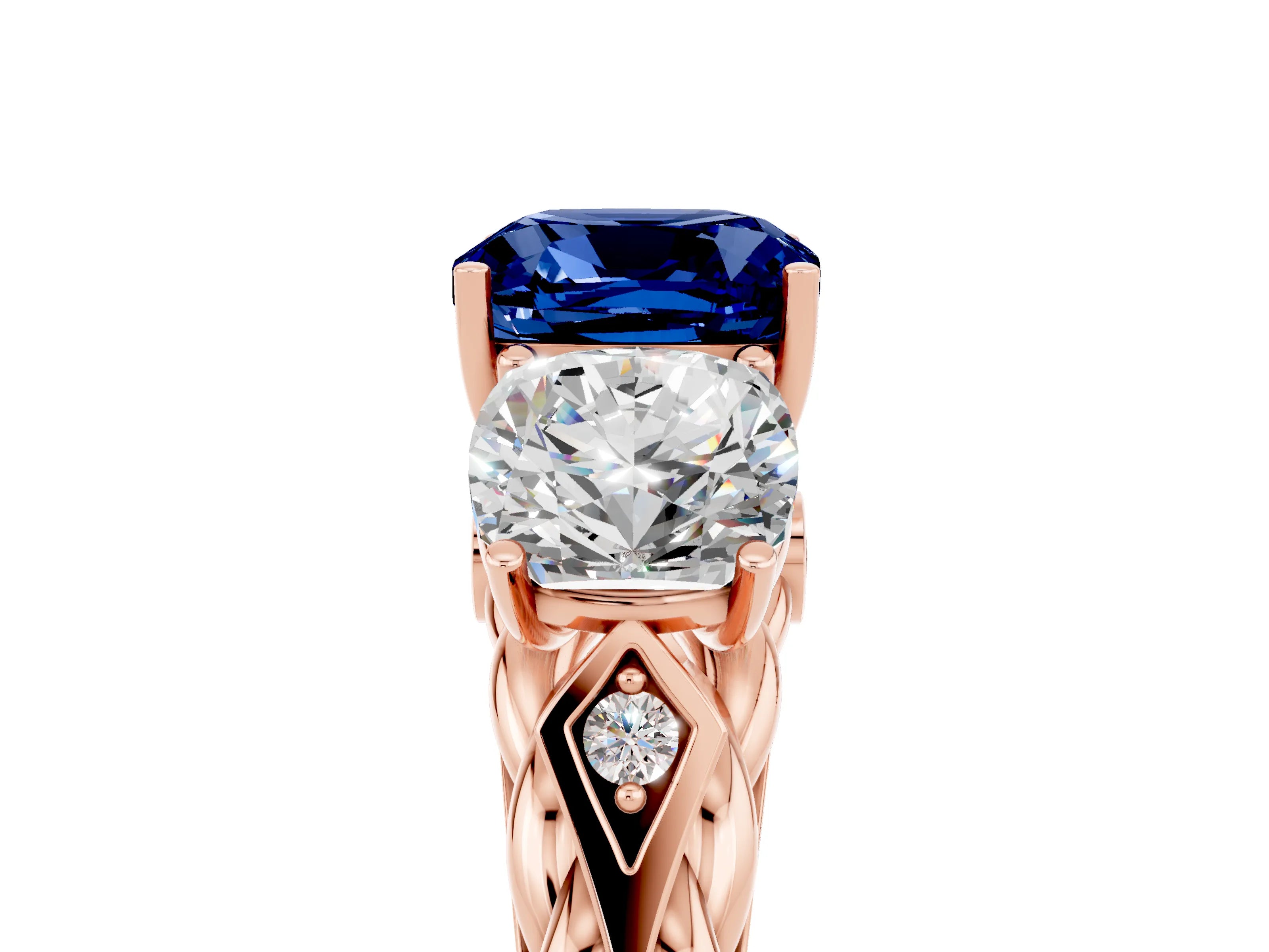 Rose gold Three-Stone Cushion Cut Blue Sapphire Braided Band Ring with Four-Prong Setting_17