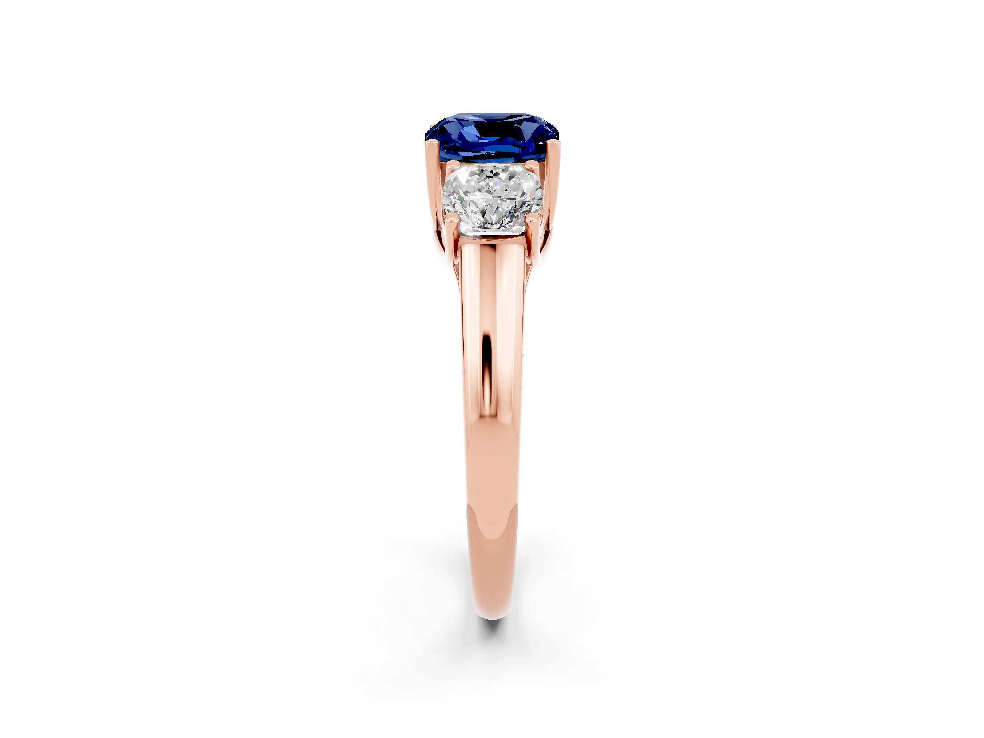 Rose gold Three-Stone Cushion Cut Blue Sapphire Engagement Ring with Prong Setting_2