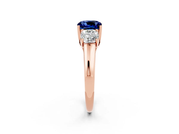 Rose gold Three-Stone Cushion Cut Blue Sapphire Engagement Ring with Prong Setting