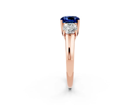 Rose gold Three-Stone Cushion Cut Blue Sapphire Engagement Ring with Prong Setting_2