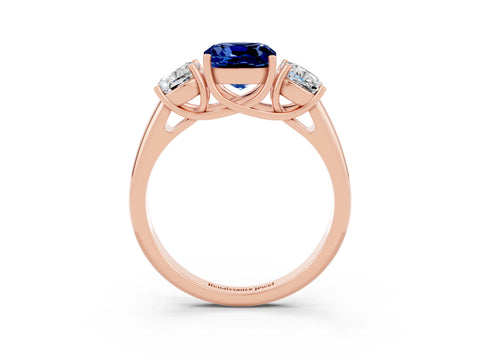 Rose gold Three-Stone Cushion Cut Blue Sapphire Engagement Ring with Prong Setting_3