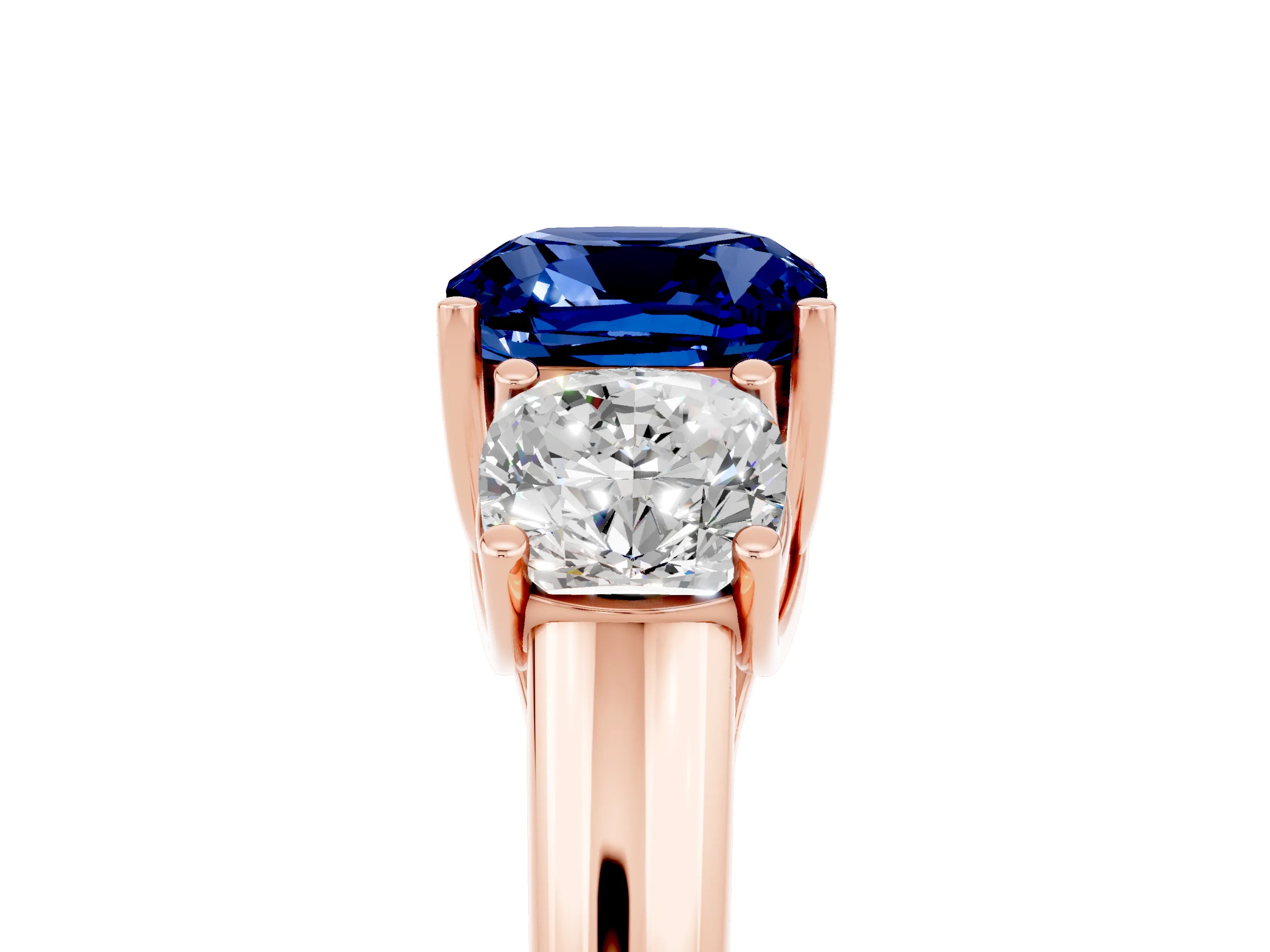 Rose gold Three-Stone Cushion Cut Blue Sapphire Engagement Ring with Prong Setting_5