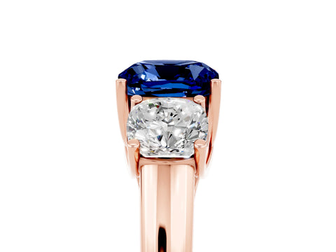 Rose gold Three-Stone Cushion Cut Blue Sapphire Engagement Ring with Prong Setting_5