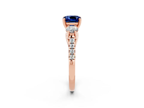 Rose gold Three-Stone Cushion Cut Blue Sapphire Pavé Band with Four-Prong Setting_2
