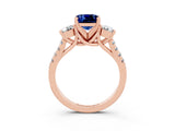 Rose gold Three-Stone Cushion Cut Blue Sapphire Pavé Band with Four-Prong Setting_3