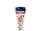 Rose gold Three-Stone Cushion Cut Blue Sapphire Pavé Band with Four-Prong Setting_5