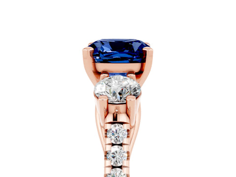Rose gold Three-Stone Cushion Cut Blue Sapphire Pavé Band with Four-Prong Setting_5