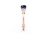 Rose gold Three-Stone Cushion Cut Blue Sapphire Ring with Pear Side Stones and Four-Prong Setting_2