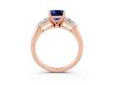 Rose gold Three-Stone Cushion Cut Blue Sapphire Ring with Pear Side Stones and Four-Prong Setting_3