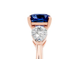 Rose gold Three-Stone Cushion Cut Blue Sapphire Ring with Pear Side Stones and Four-Prong Setting_5
