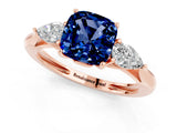 Rose gold Three-Stone Cushion Cut Blue Sapphire Ring with Pear  Side Stones in Four-Prong Setting_13