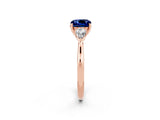 Rose gold Three-Stone Cushion Cut Blue Sapphire Ring with Pear  Side Stones in Four-Prong Setting_14