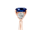 Rose gold Three-Stone Cushion Cut Blue Sapphire Ring with Pear  Side Stones in Four-Prong Setting_17