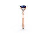 Rose gold Three-Stone Cushion Cut Blue Sapphire Ring with Pear  Side Stones in Four-Prong Setting_38