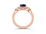Rose gold Three-Stone Cushion Cut Blue Sapphire Ring with Pear  Side Stones in Four-Prong Setting_39