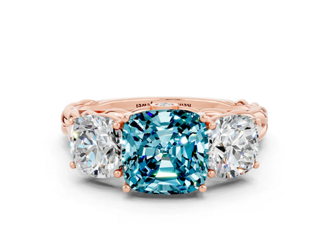 Rose gold Three-Stone Cushion Cut Blue Topaz Braided Band Ring with Four-Prong Setting_12