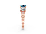 Rose gold Three-Stone Cushion Cut Blue Topaz Braided Band Ring with Four-Prong Setting_14