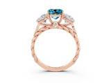 Rose gold Three-Stone Cushion Cut Blue Topaz Braided Band Ring with Four-Prong Setting_15
