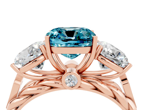 Rose gold Three-Stone Cushion Cut Blue Topaz Braided Band Ring with Four-Prong Setting_16