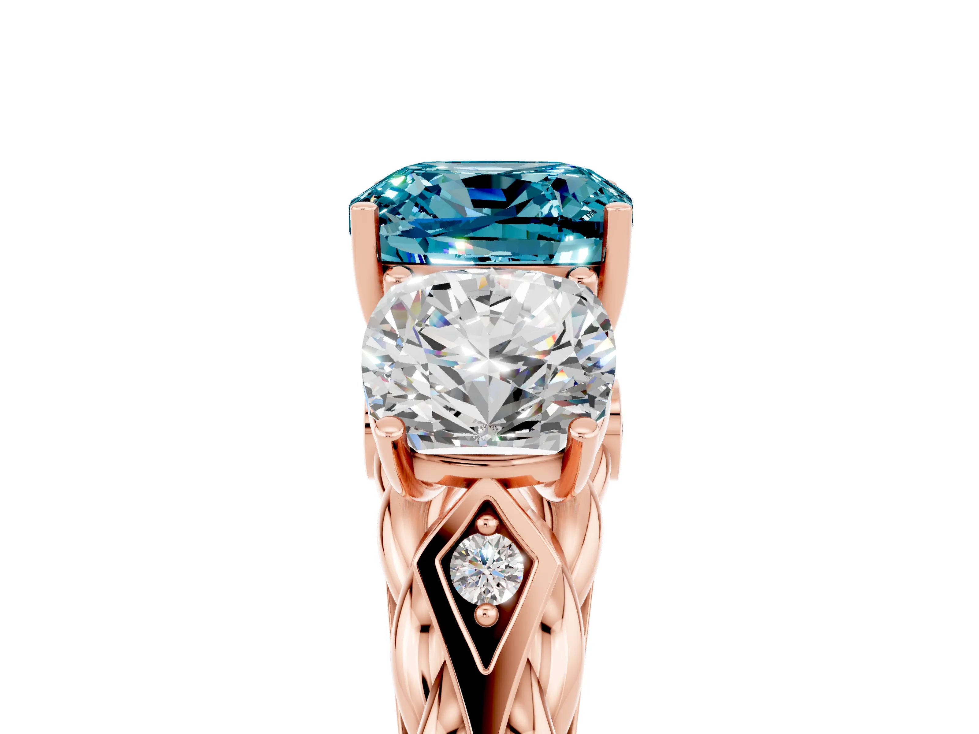 Rose gold Three-Stone Cushion Cut Blue Topaz Braided Band Ring with Four-Prong Setting_17