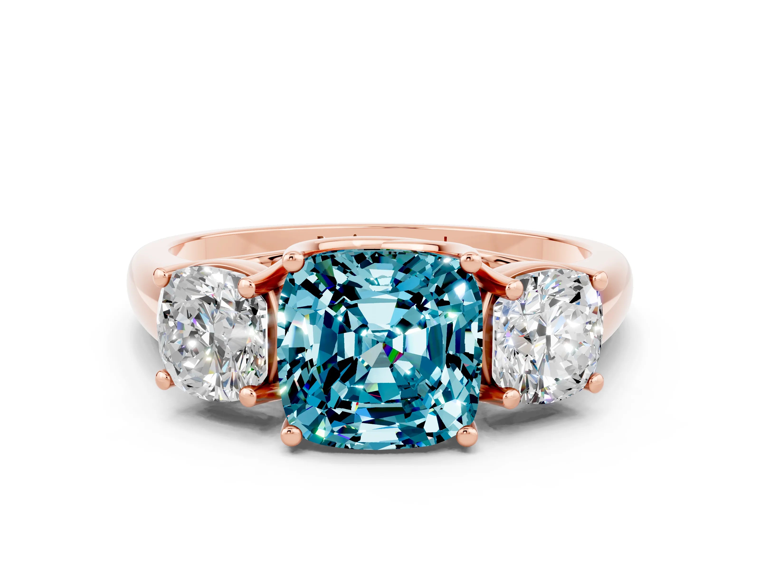 Rose gold Three-Stone Cushion Cut Blue Topaz Engagement Ring with Prong Setting