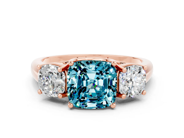 Rose gold Three-Stone Cushion Cut Blue Topaz Engagement Ring with Prong Setting