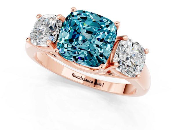 Rose gold Three-Stone Cushion Cut Blue Topaz Engagement Ring with Prong Setting