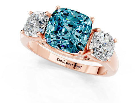 Rose gold Three-Stone Cushion Cut Blue Topaz Engagement Ring with Prong Setting_1