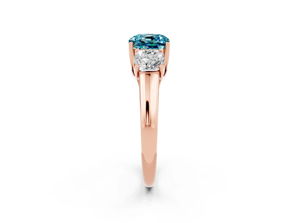 Rose gold Three-Stone Cushion Cut Blue Topaz Engagement Ring with Prong Setting