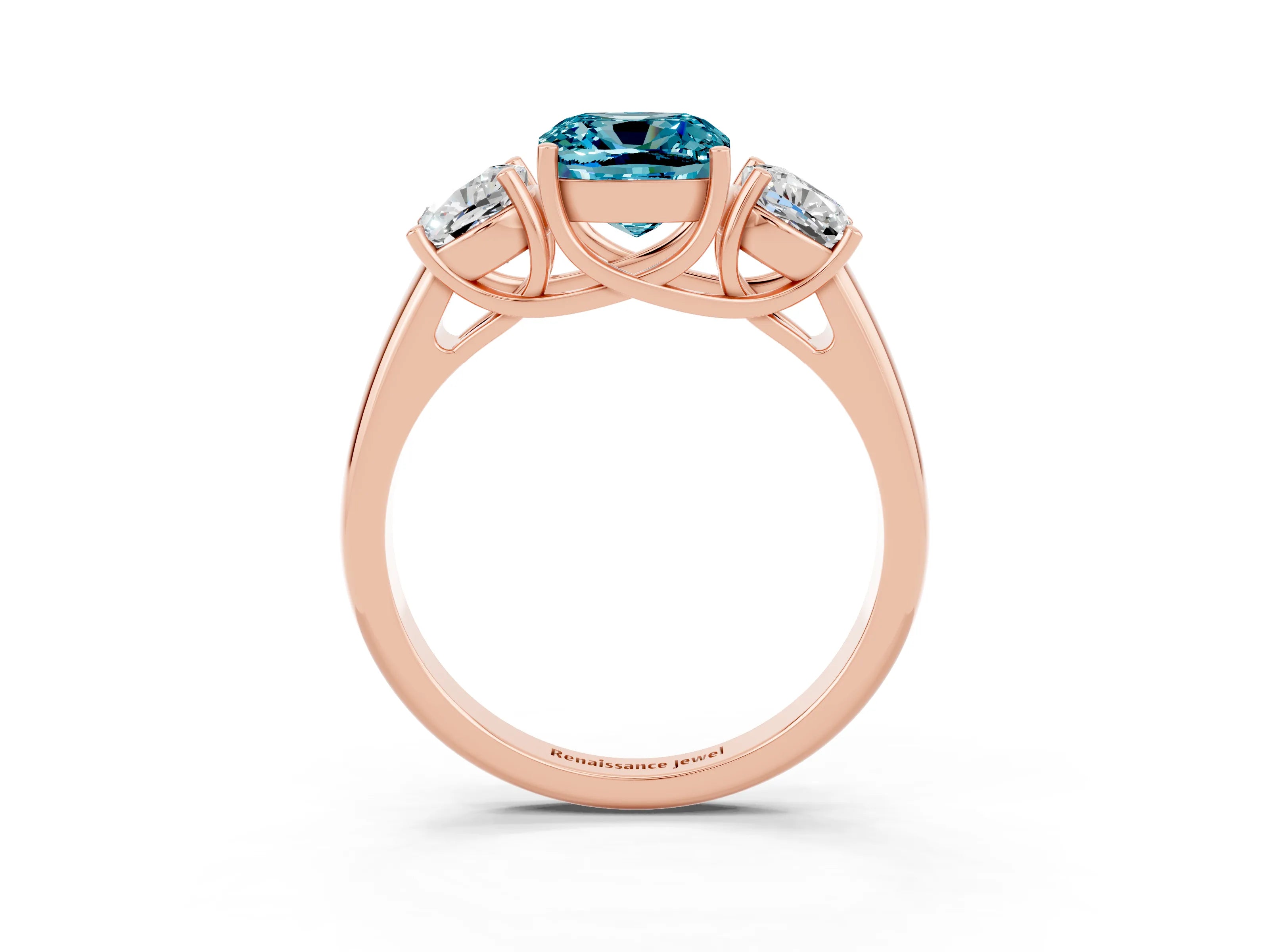 Rose gold Three-Stone Cushion Cut Blue Topaz Engagement Ring with Prong Setting_3