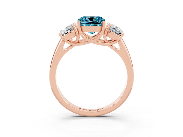 Rose gold Three-Stone Cushion Cut Blue Topaz Engagement Ring with Prong Setting