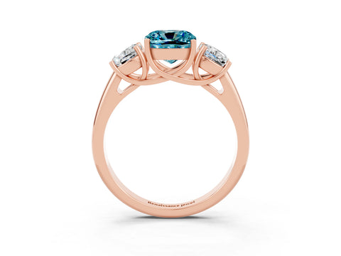 Rose gold Three-Stone Cushion Cut Blue Topaz Engagement Ring with Prong Setting_3