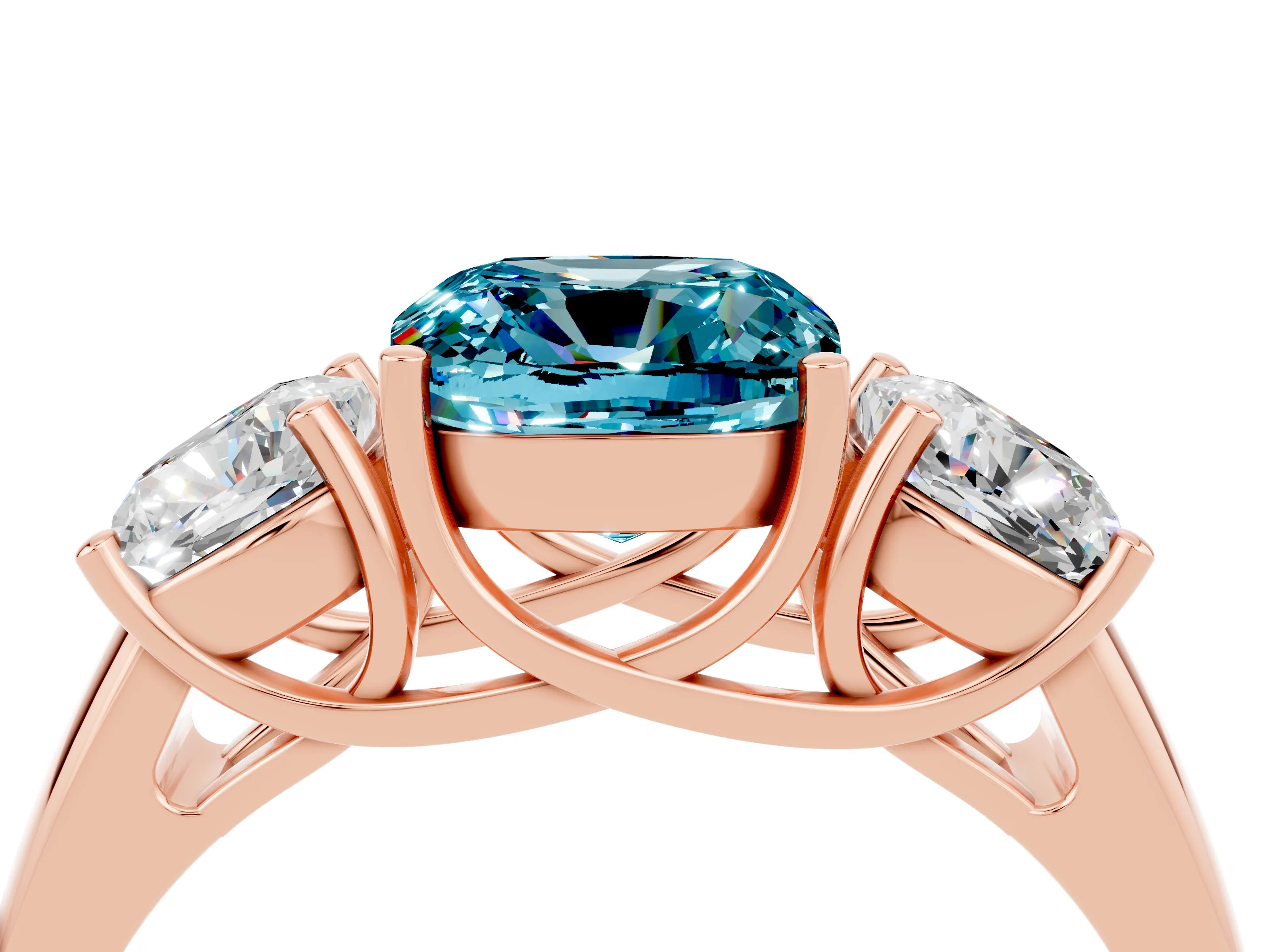 Rose gold Three-Stone Cushion Cut Blue Topaz Engagement Ring with Prong Setting_4